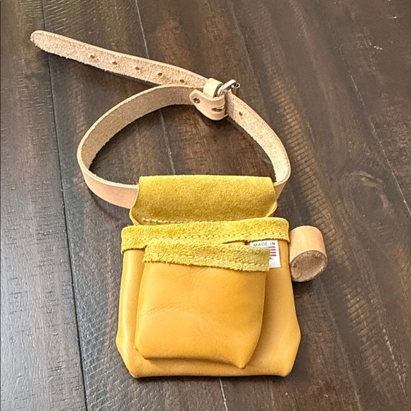 ‘Leather’ Other - Elegant Yellow Leather Pocket Square Holder